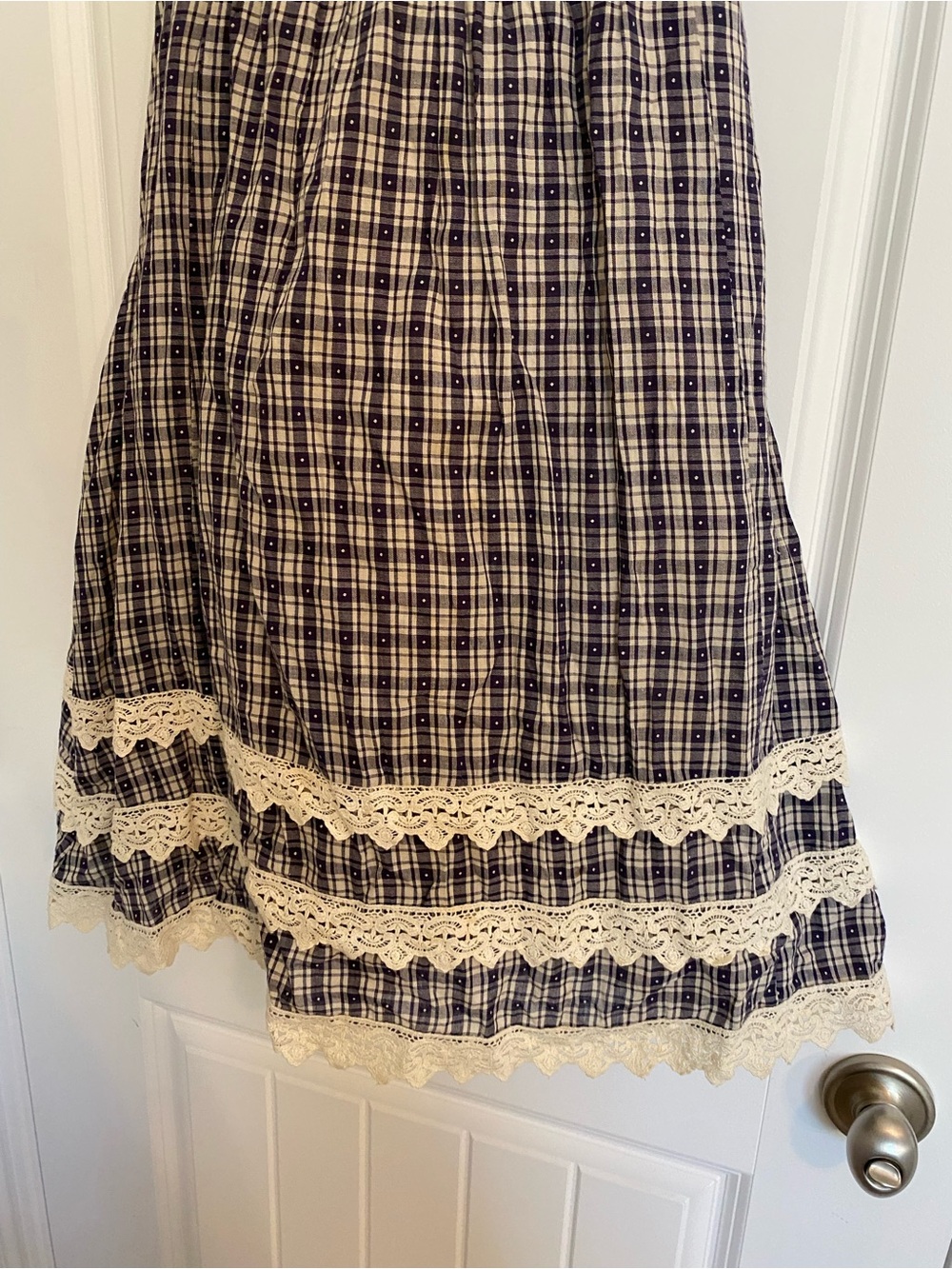 Moulinette Soeurs Blue Plaid Lace-Trim Spaghetti Strap Dress - Picture 2 of 7